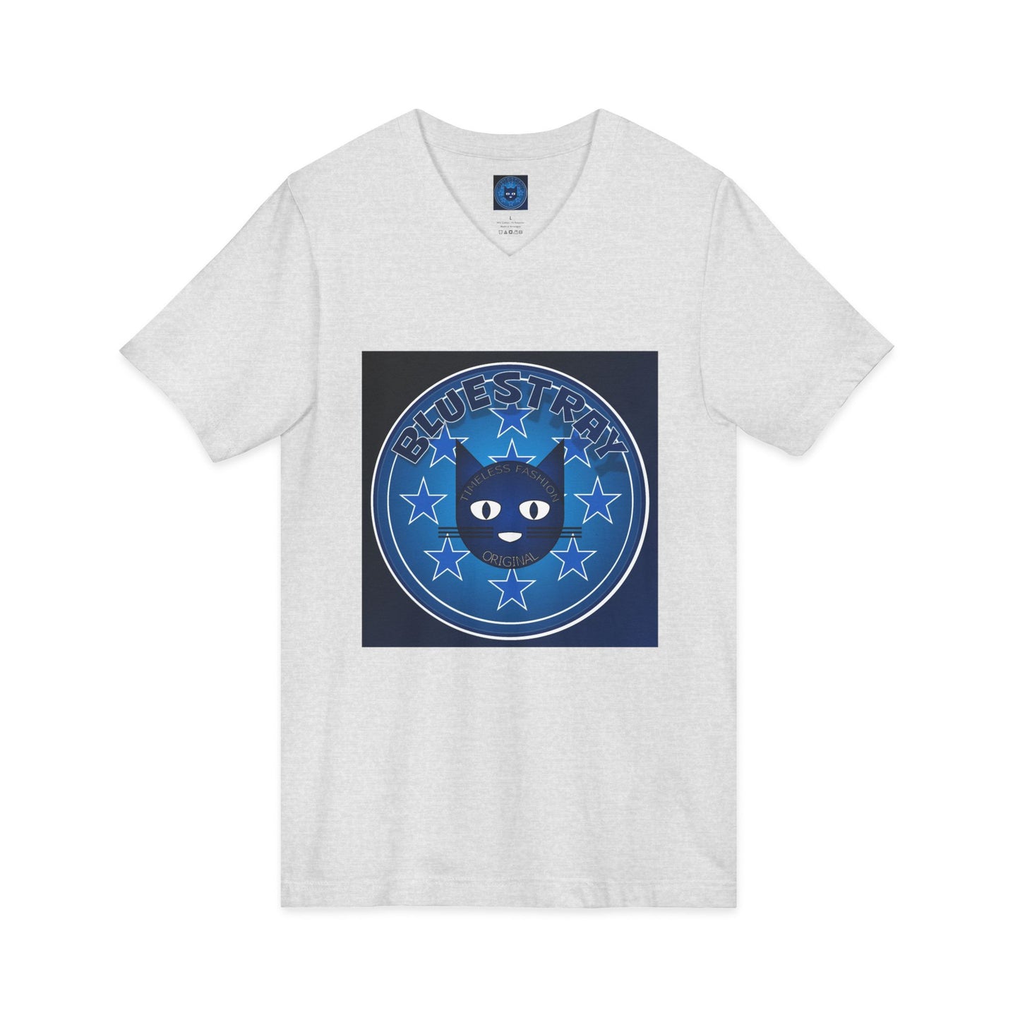 Bluestray Cat V-Neck Tee — Retro Night Sky Cat Graphic Shirt