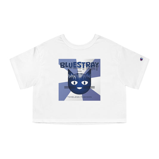 Bluestray Cat Graphic Cropped Tee — Vintage-Inspired Women's Champion Shirt