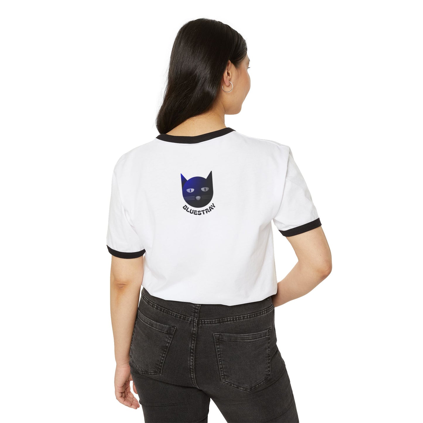 Bluestray Cat Ringer T-Shirt — Retro Blue Cat Graphic Tee