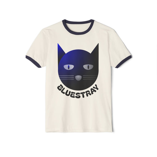 Bluestray Cat Ringer T-Shirt — Retro Blue Cat Graphic Tee