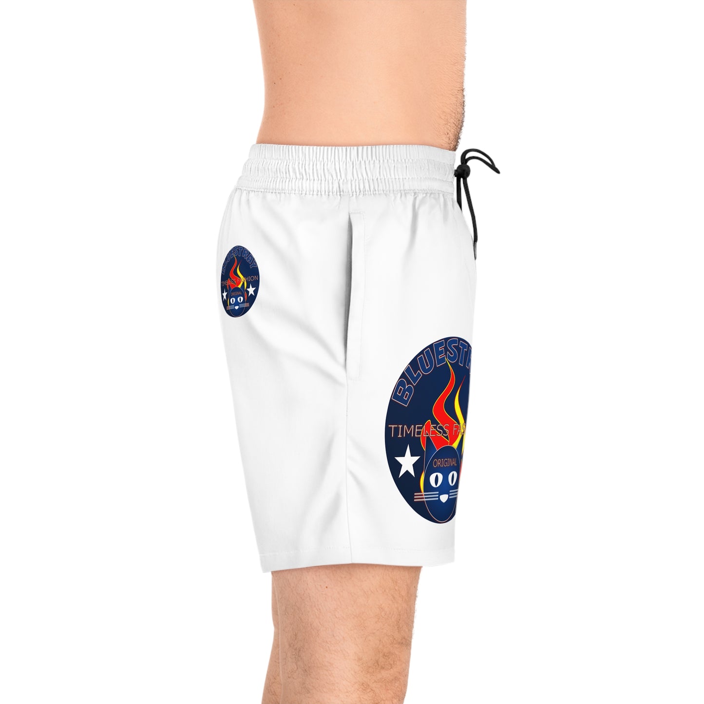 Swim Shorts — Retro Bluestrsy Flame Patch Beach Trunks