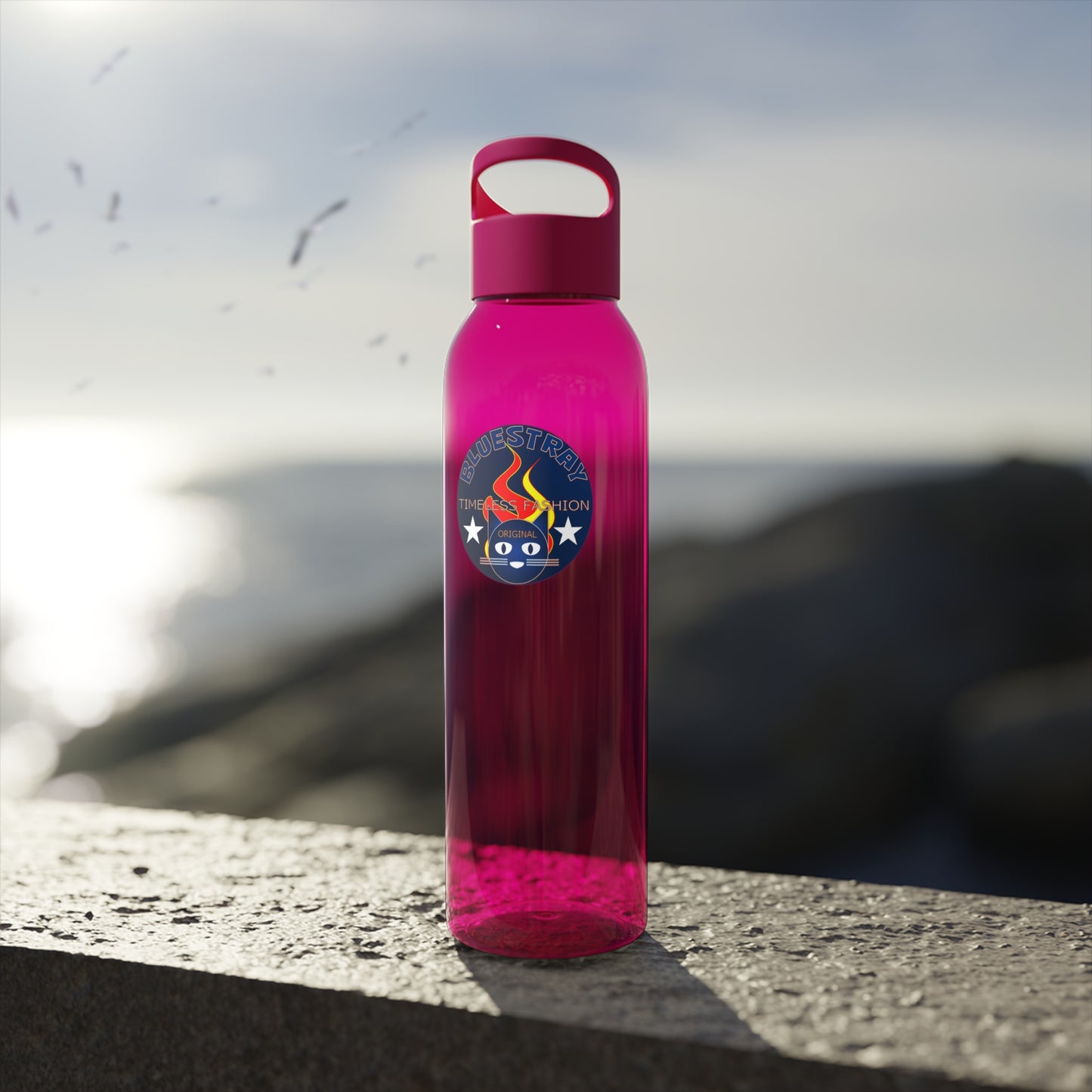 Sky Water Bottle — Clear Reusable Bottle with Nautical Bluestray Logo