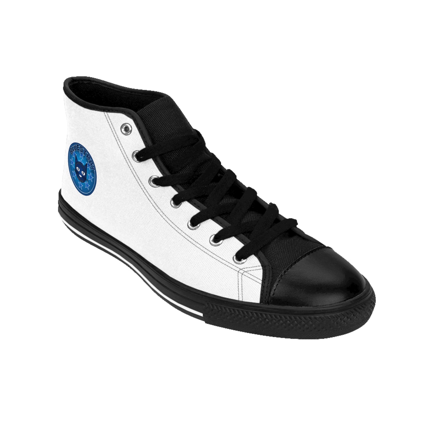 Women's Classic Sneakers — White High-Top with Bluestray Cat Patch