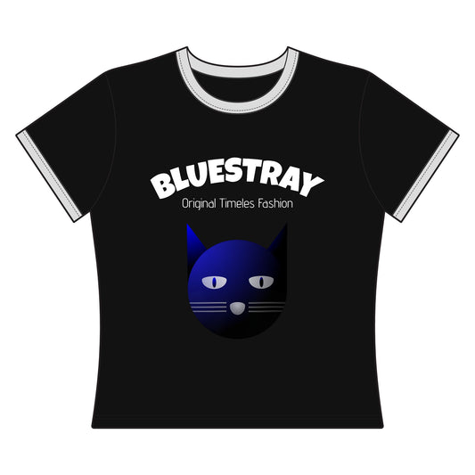 Bluestray Cat Ringer Tee — Retro Graphic Women's Crop Shirt