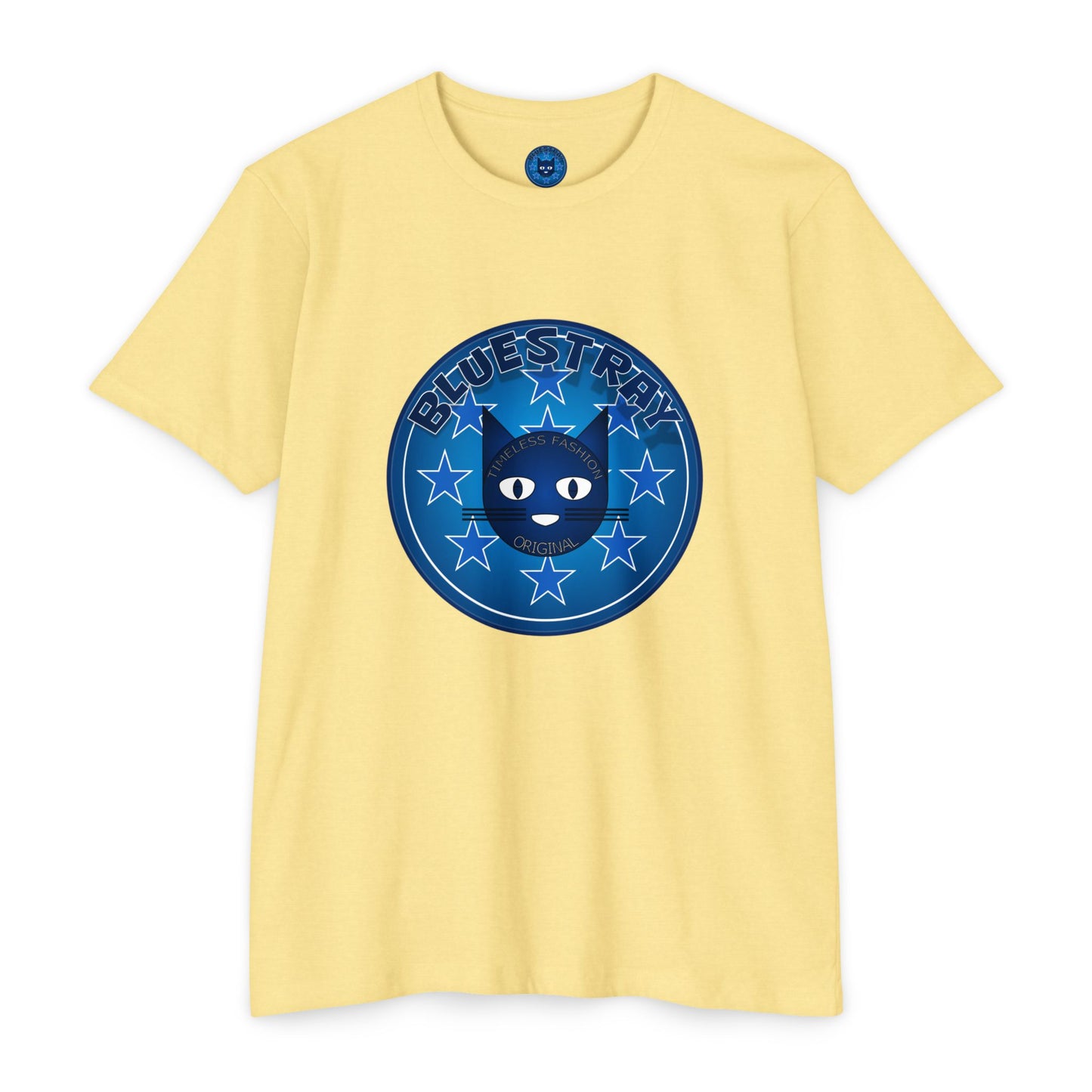 Bluestray Cat Graphic T-Shirt — “Bluestray” Retro Star Logo