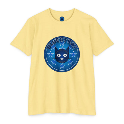 Bluestray Cat Graphic T-Shirt — “Bluestray” Retro Star Logo