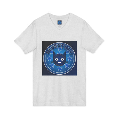 Bluestray Cat V-Neck Tee — Retro Night Sky Cat Graphic Shirt