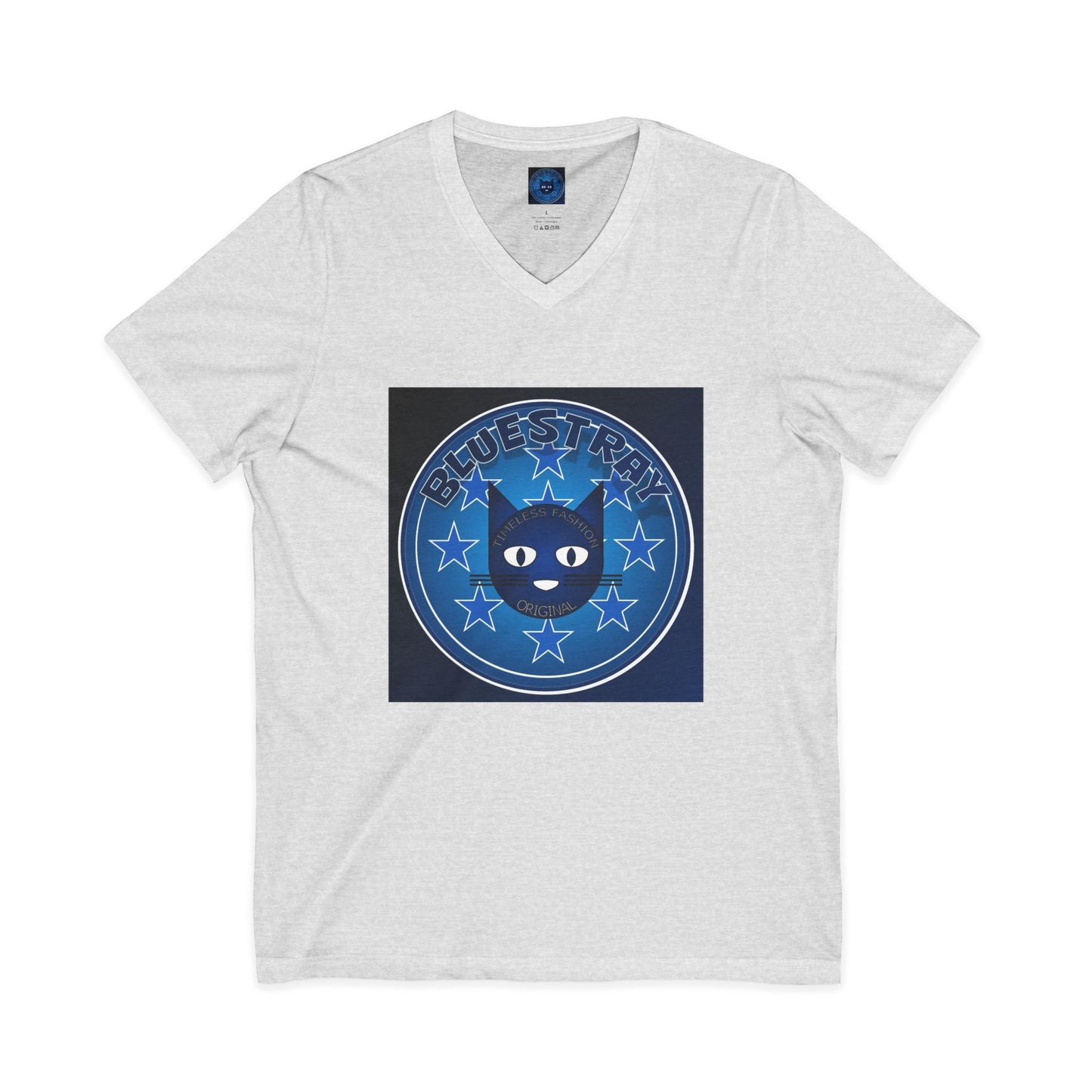 Bluestray Cat V-Neck Tee — Retro Night Sky Cat Graphic Shirt
