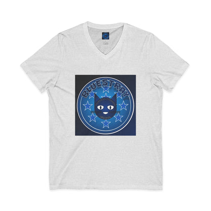 Bluestray Cat V-Neck Tee — Retro Night Sky Cat Graphic Shirt