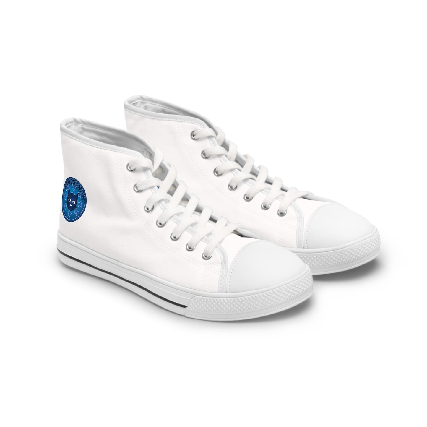 Women's High Top Sneakers — White Canvas Casual Shoes with Bluestray Patch Accent