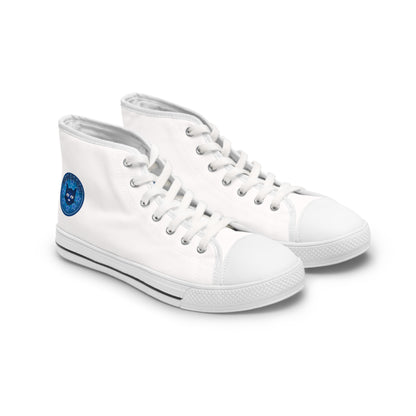Women's High Top Sneakers — White Canvas Casual Shoes with Bluestray Patch Accent