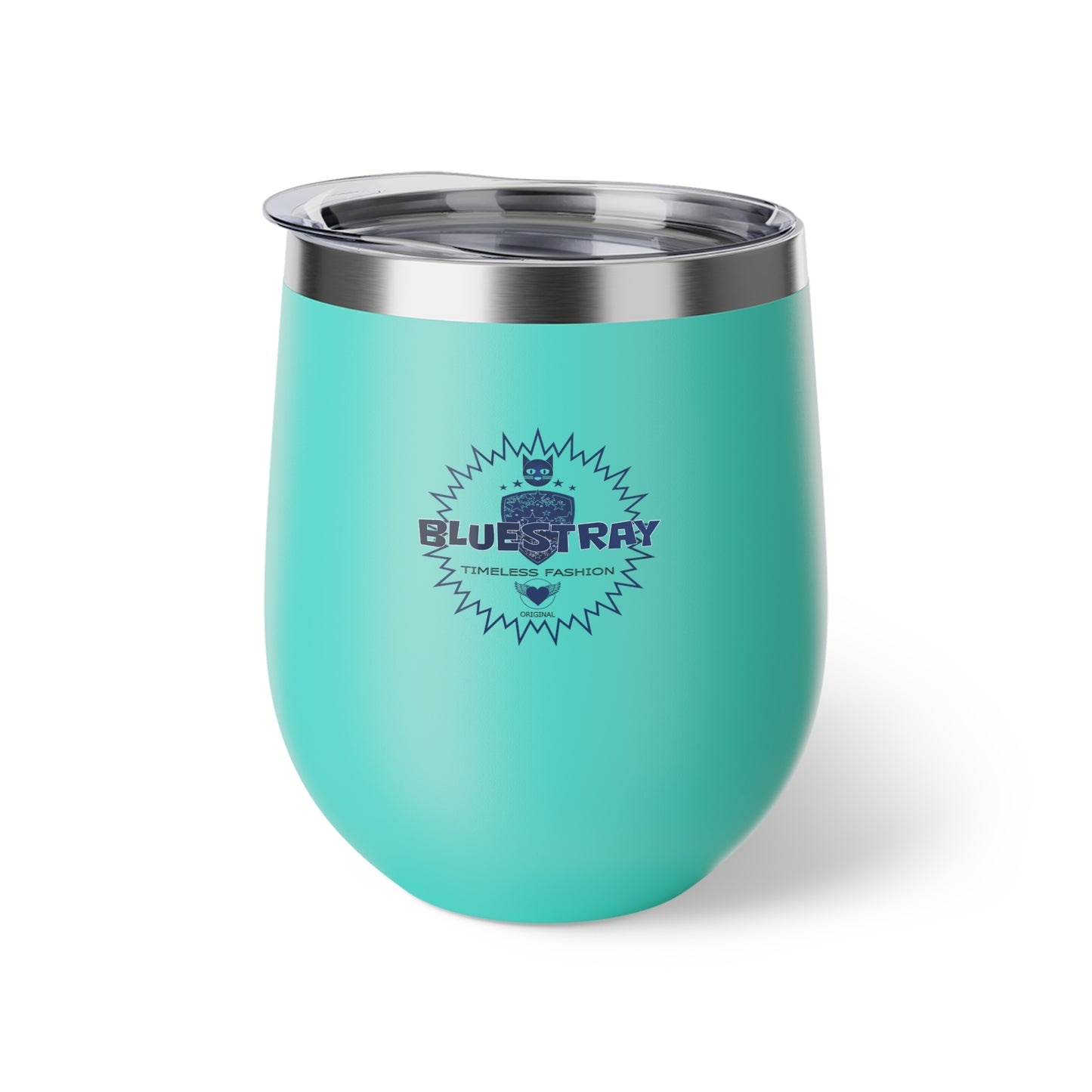 12oz Insulated Copper Tumbler — Vacuum Wine Cup with Leak-Resistant Lid (Bluestray Logo)