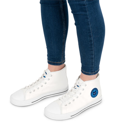 Women's High Top Sneakers — White Canvas Casual Shoes with Bluestray Patch Accent
