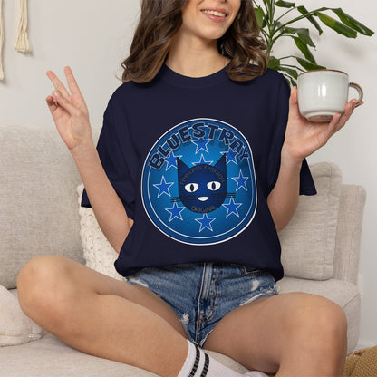 Bluestray Cat Graphic T-Shirt — Retro Star Emblem Tee