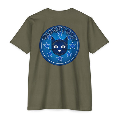 Bluestray Cat Graphic T-Shirt — “Bluestray” Retro Star Logo