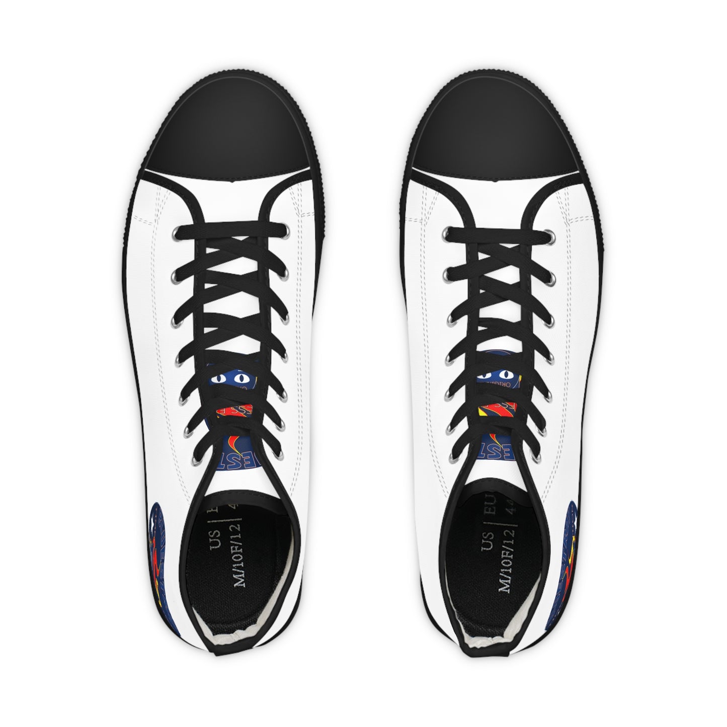 High Top Bluestray Sneakers — Retro Rocket Patch White Canvas Shoes