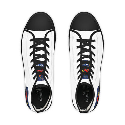 High Top Bluestray Sneakers — Retro Rocket Patch White Canvas Shoes