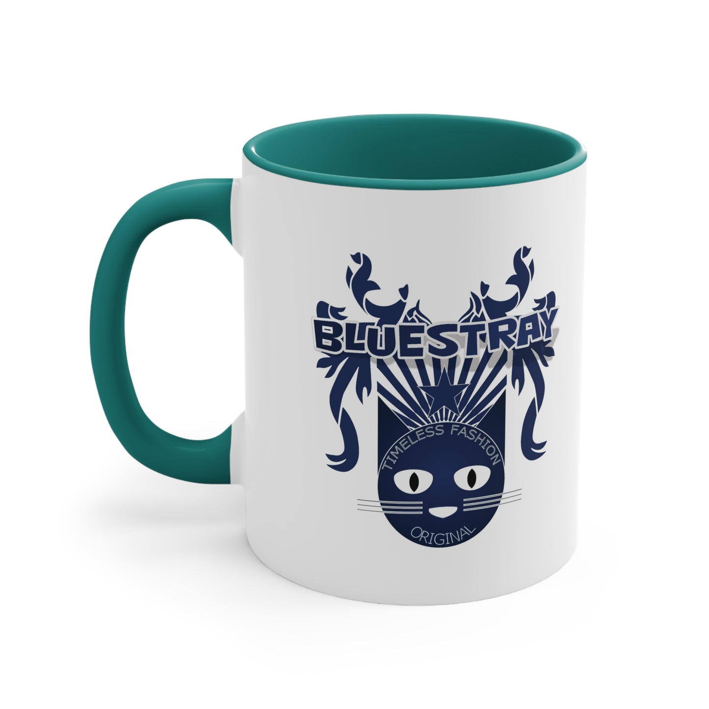 Bluestray Cat Accent Mug — Retro Cat Crest Coffee Cup (11oz)
