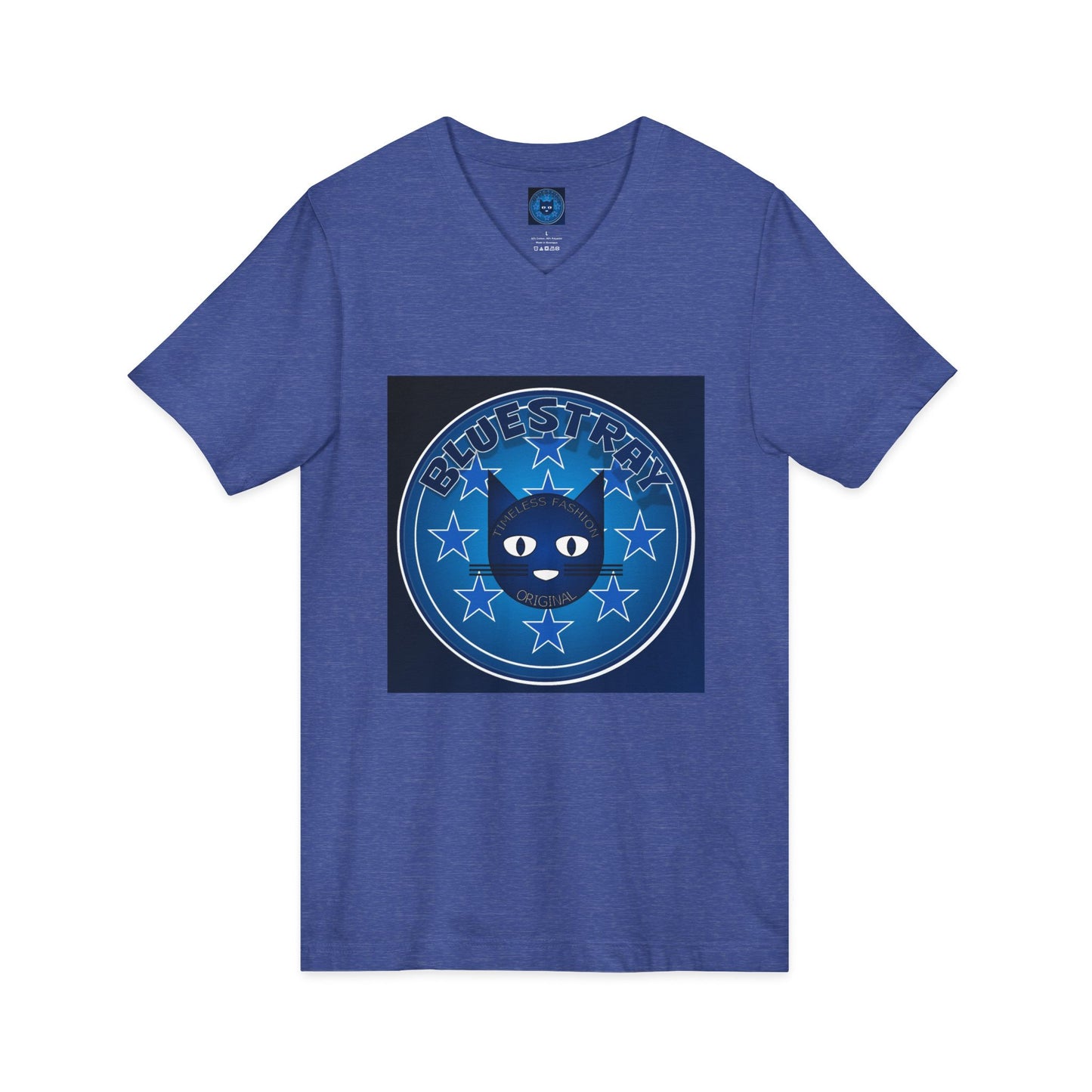 Bluestray Cat V-Neck Tee — Retro Night Sky Cat Graphic Shirt