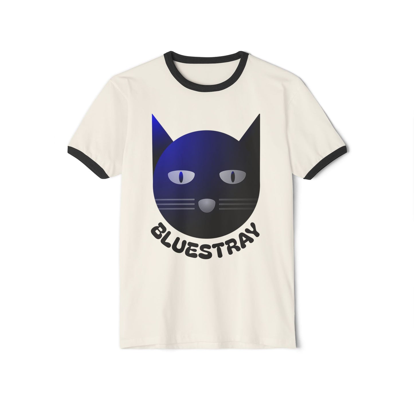 Bluestray Cat Ringer T-Shirt — Retro Blue Cat Graphic Tee