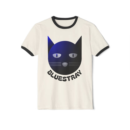 Bluestray Cat Ringer T-Shirt — Retro Blue Cat Graphic Tee