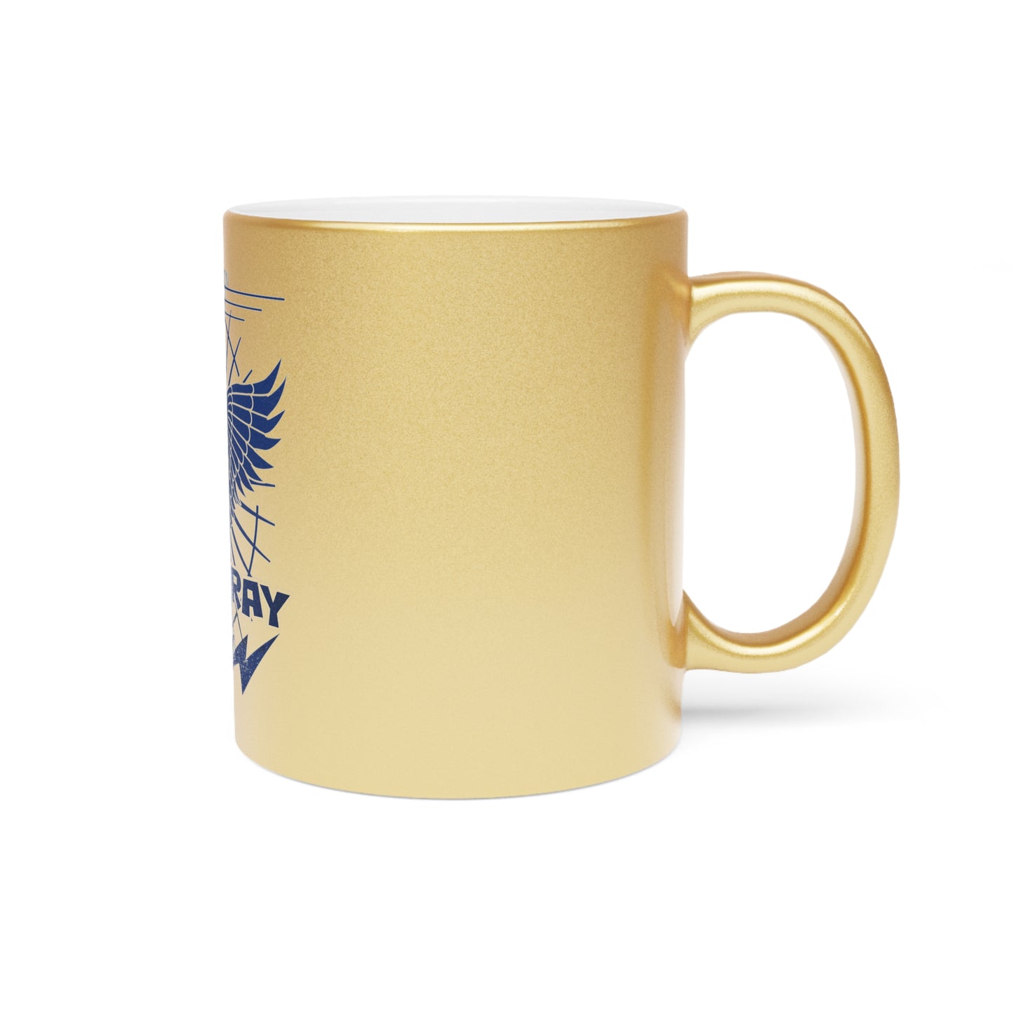 Bluestray Metallic Mug — Retro Winged Cat Silver/Gold Travel Coffee Cup
