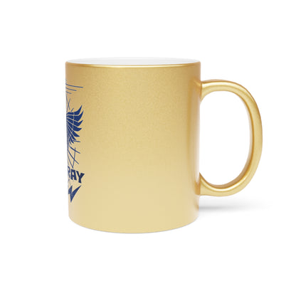 Bluestray Metallic Mug — Retro Winged Cat Silver/Gold Travel Coffee Cup
