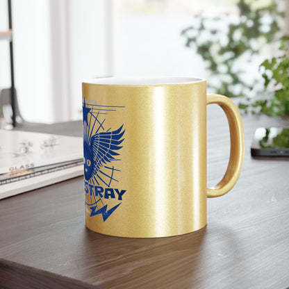 Bluestray Metallic Mug — Retro Winged Cat Silver/Gold Travel Coffee Cup