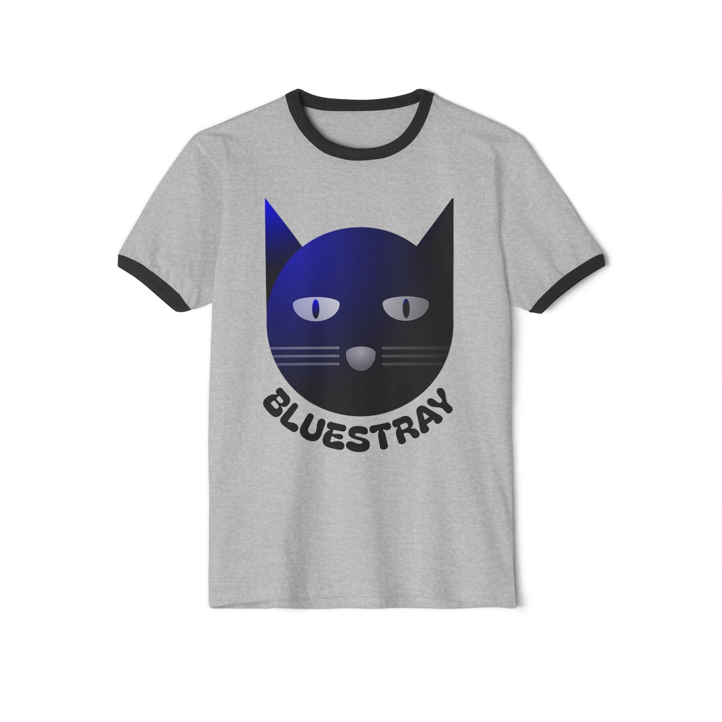 Bluestray Cat Ringer T-Shirt — Retro Blue Cat Graphic Tee