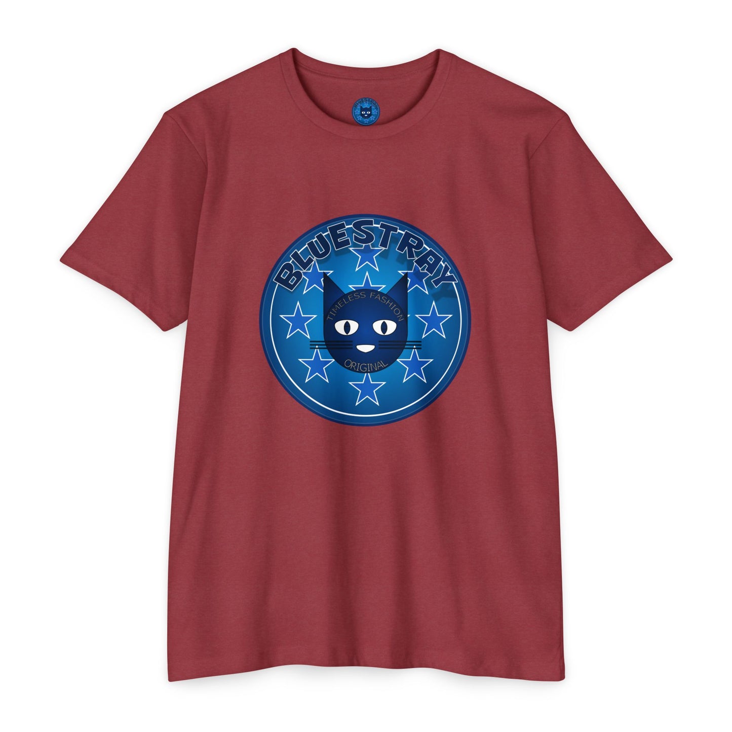 Bluestray Cat Graphic T-Shirt — “Bluestray” Retro Star Logo
