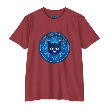 Bluestray Cat Graphic T-Shirt — “Bluestray” Retro Star Logo