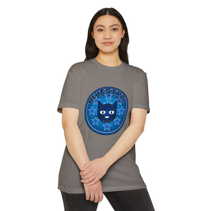 Bluestray Cat Graphic T-Shirt — “Bluestray” Retro Star Logo