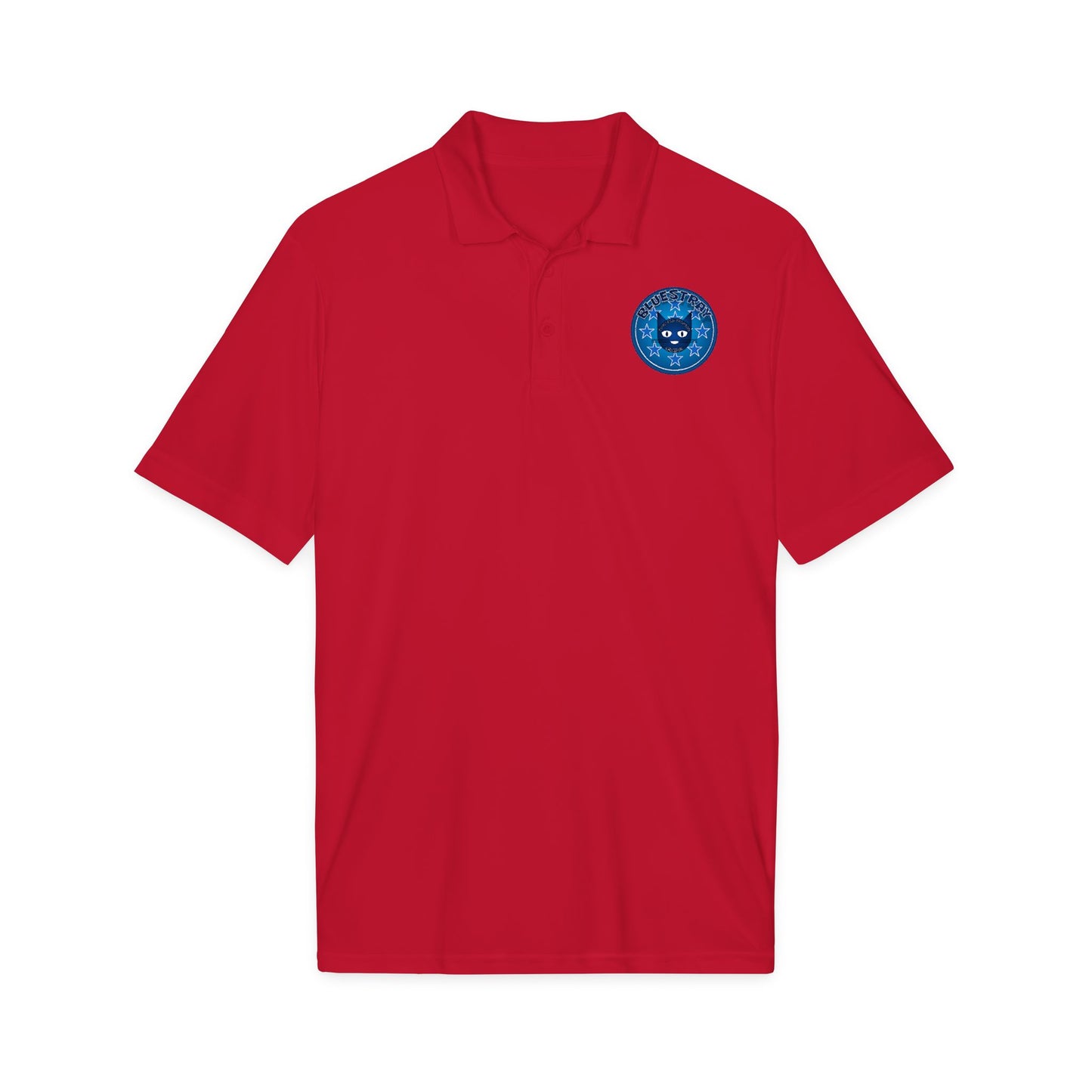 Embroidered Bluestray Cat Patch Polo Shirt — Cute Cat Logo Performance Golf Polo
