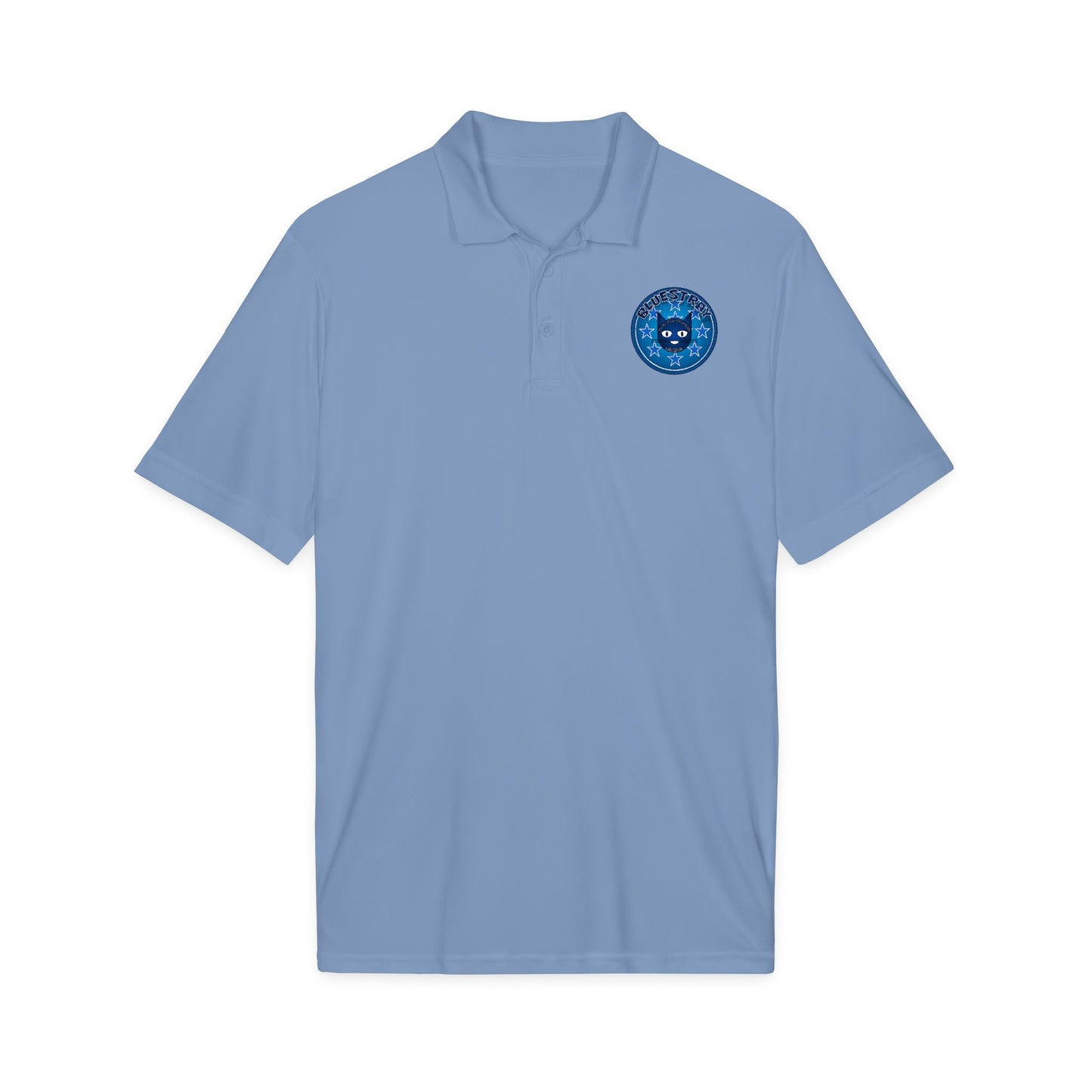 Embroidered Bluestray Cat Patch Polo Shirt — Cute Cat Logo Performance Golf Polo