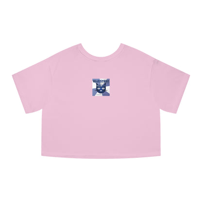 Bluestray Cat Graphic Cropped Tee — Vintage-Inspired Women's Champion Shirt