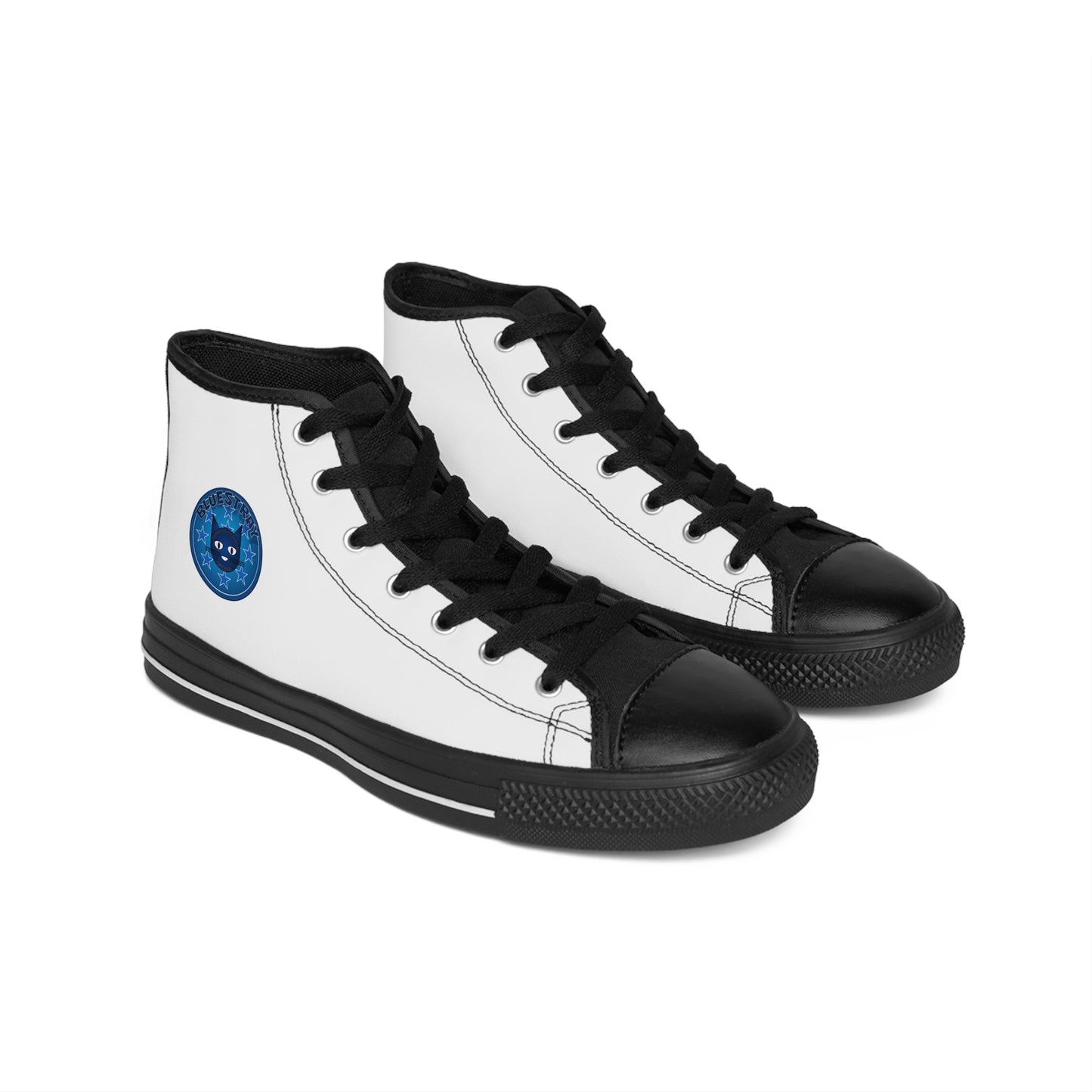 Women's Classic Sneakers — White High-Top with Bluestray Cat Patch