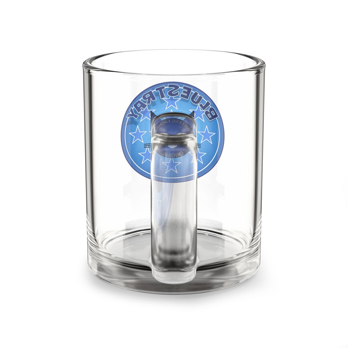 Glass Mug — Bluestray Cat Emblem 10oz Clear Coffee Cup