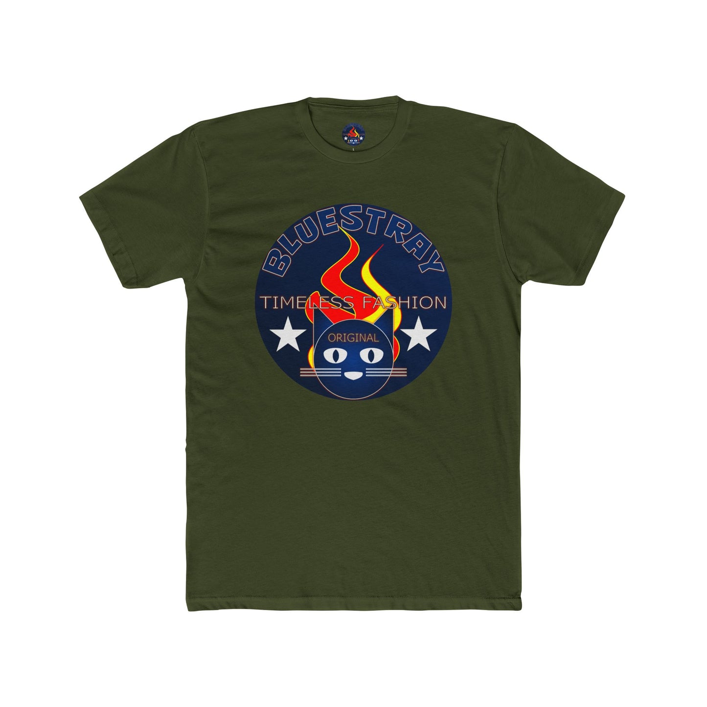 Retro Cat Flame Logo Tee — Bluestay Time & Motion Graphic T-Shirt