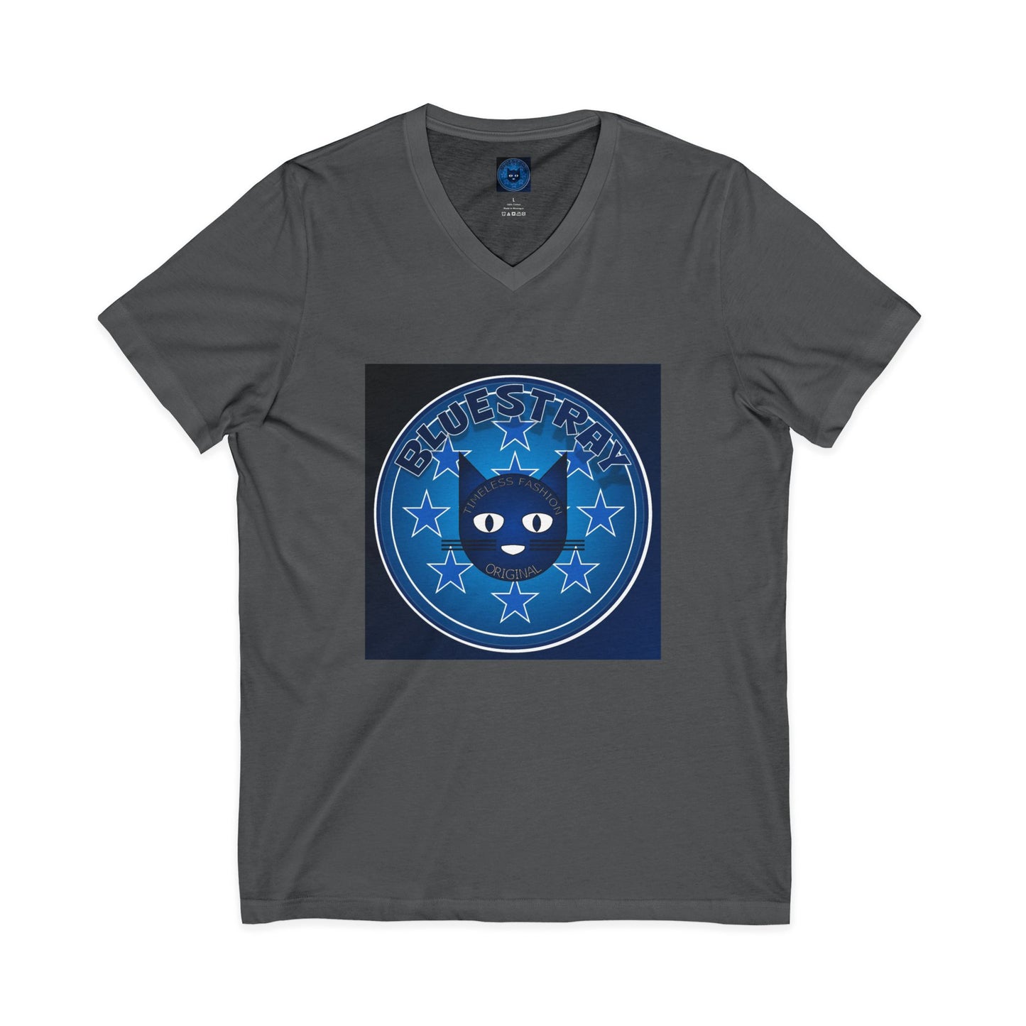 Bluestray Cat V-Neck Tee — Retro Night Sky Cat Graphic Shirt