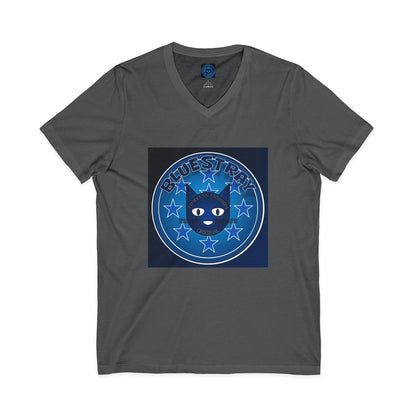 Bluestray Cat V-Neck Tee — Retro Night Sky Cat Graphic Shirt