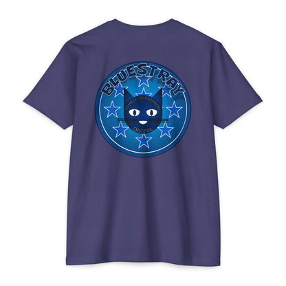 Bluestray Cat Graphic T-Shirt — “Bluestray” Retro Star Logo
