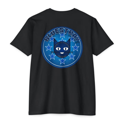 Bluestray Cat Graphic T-Shirt — “Bluestray” Retro Star Logo