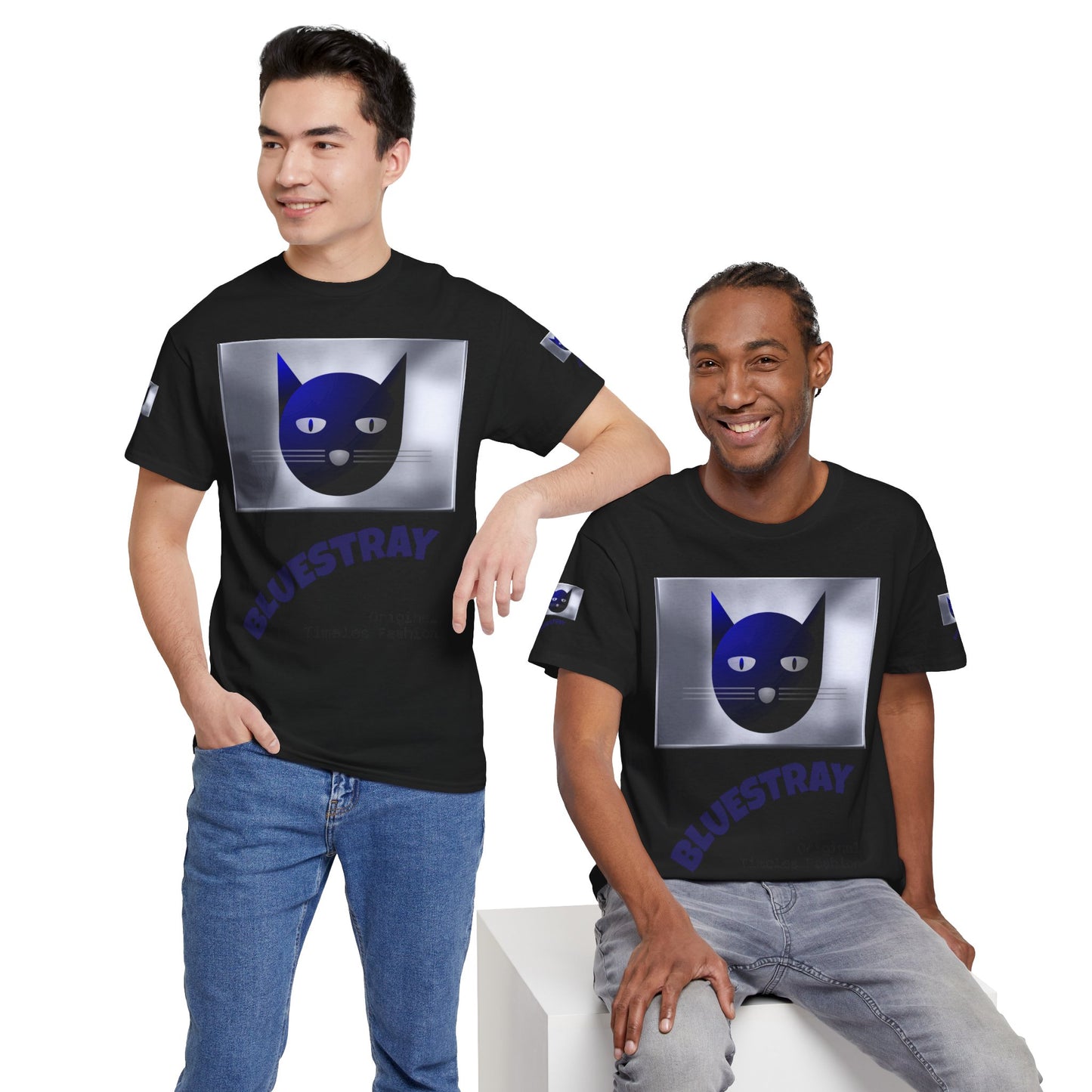 Bluestray Cat Graphic Tee — Retro Blue Cat Design