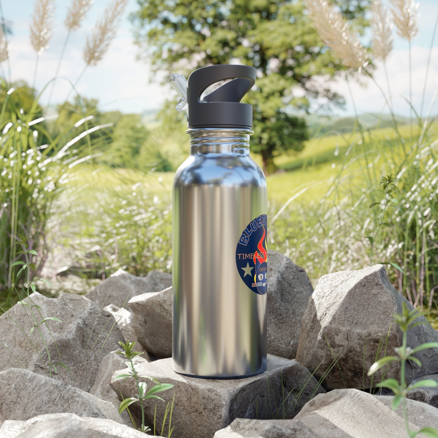 20oz Bluestray Stainless Steel Water Bottle with Straw — Adventure Campfire Logo