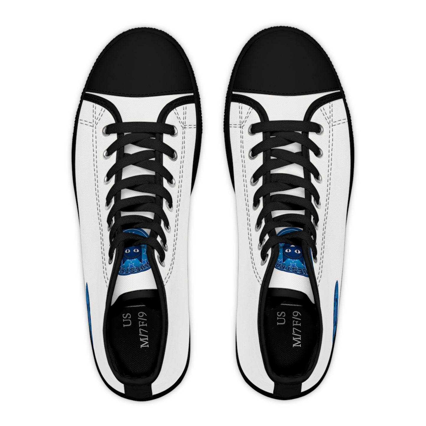 Women's High Top Sneakers — White Canvas Casual Shoes with Bluestray Patch Accent