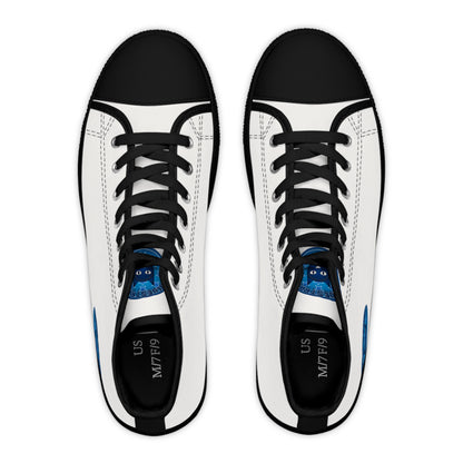 Women's High Top Sneakers — White Canvas Casual Shoes with Bluestray Patch Accent