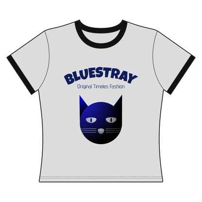 Bluestray Cat Ringer Tee — Retro Graphic Women's Crop Shirt