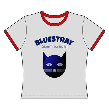 Bluestray Cat Ringer Tee — Retro Graphic Women's Crop Shirt