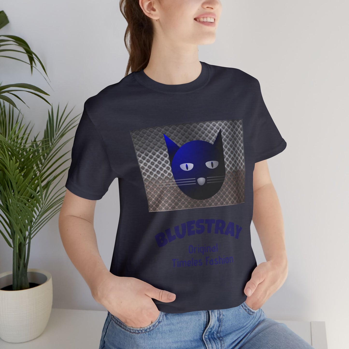 Bluestray Cat Graphic T-Shirt — Retro Blue Cat Logo Tee