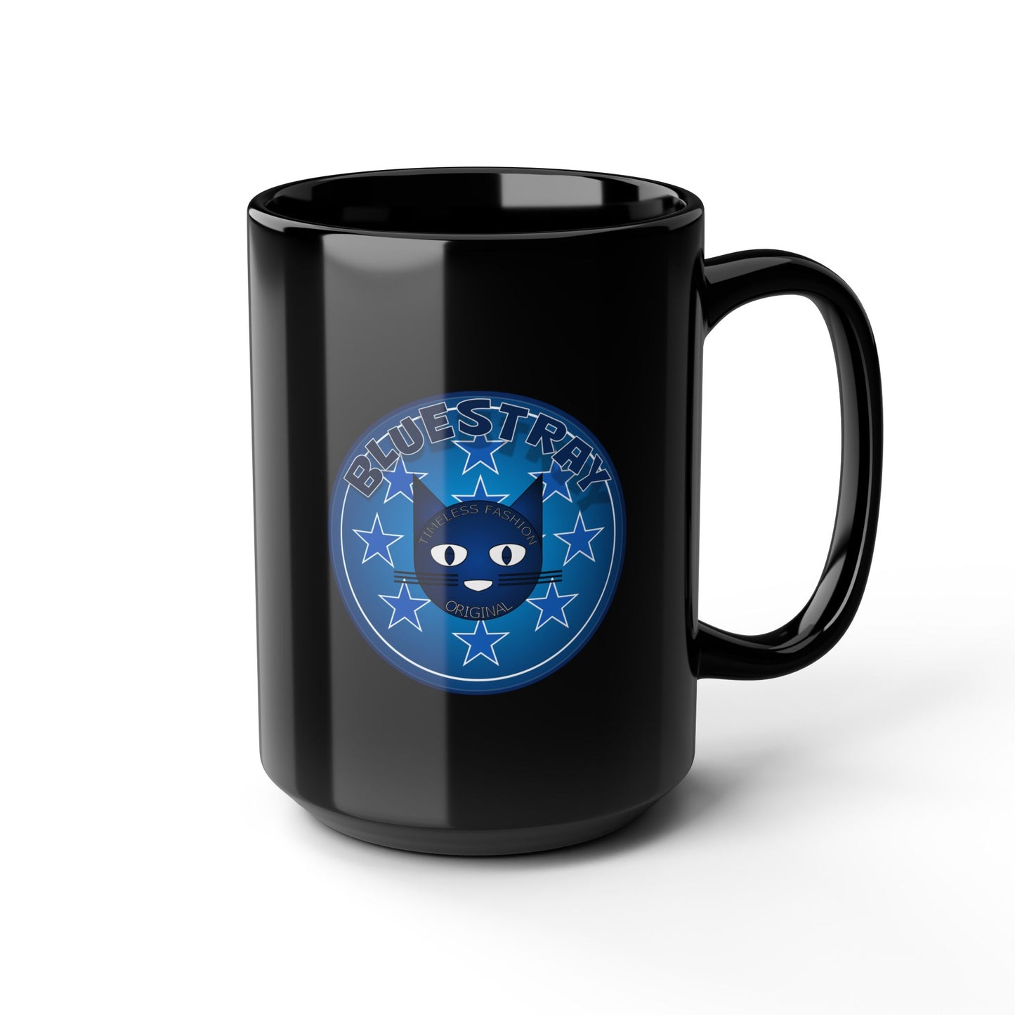 Bluestray Cat Emblem Mug — 15oz Black Ceramic Coffee Cup